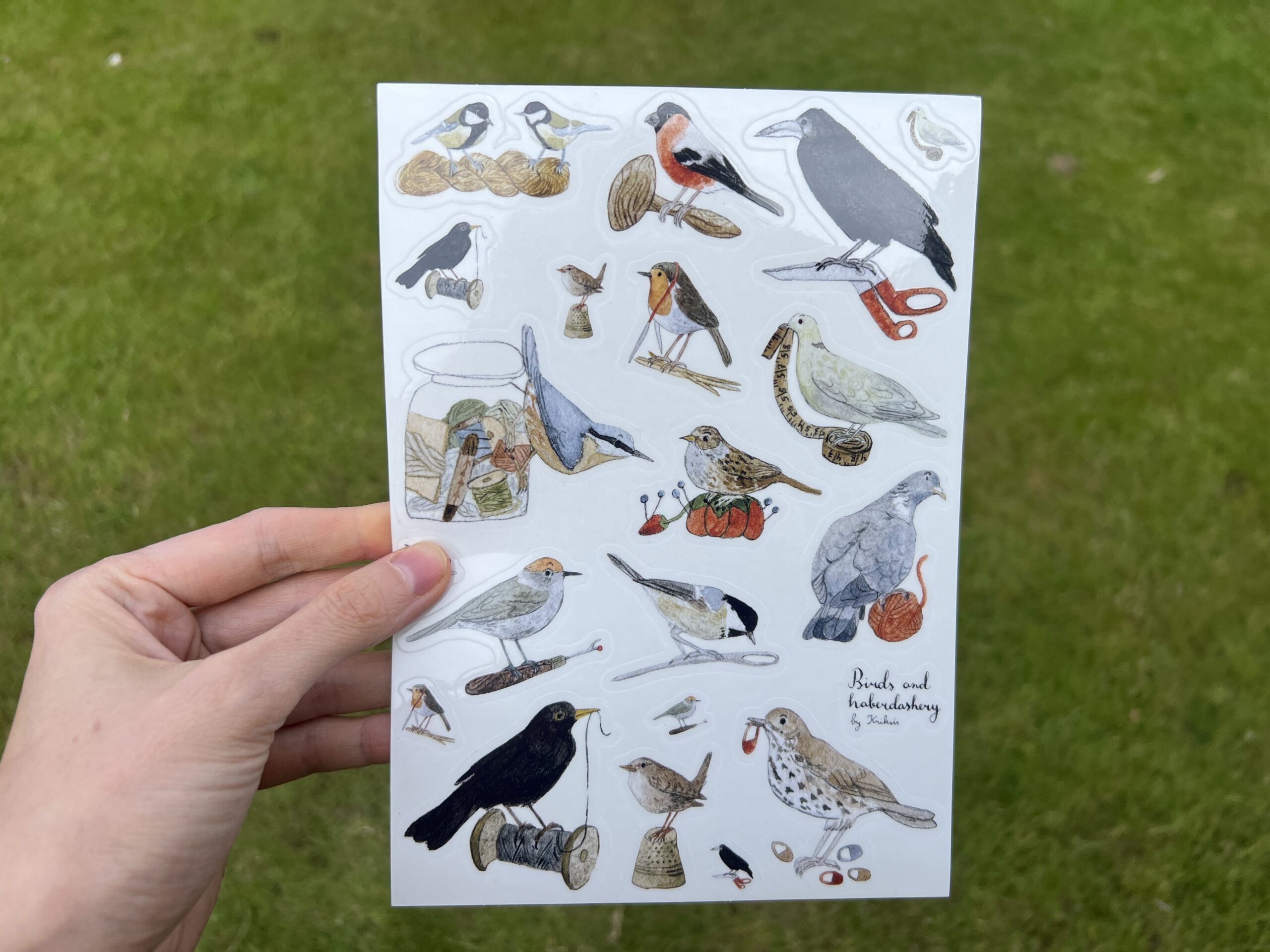 Transparent birds and haberdashery sticker sheet. LARGE SIZE