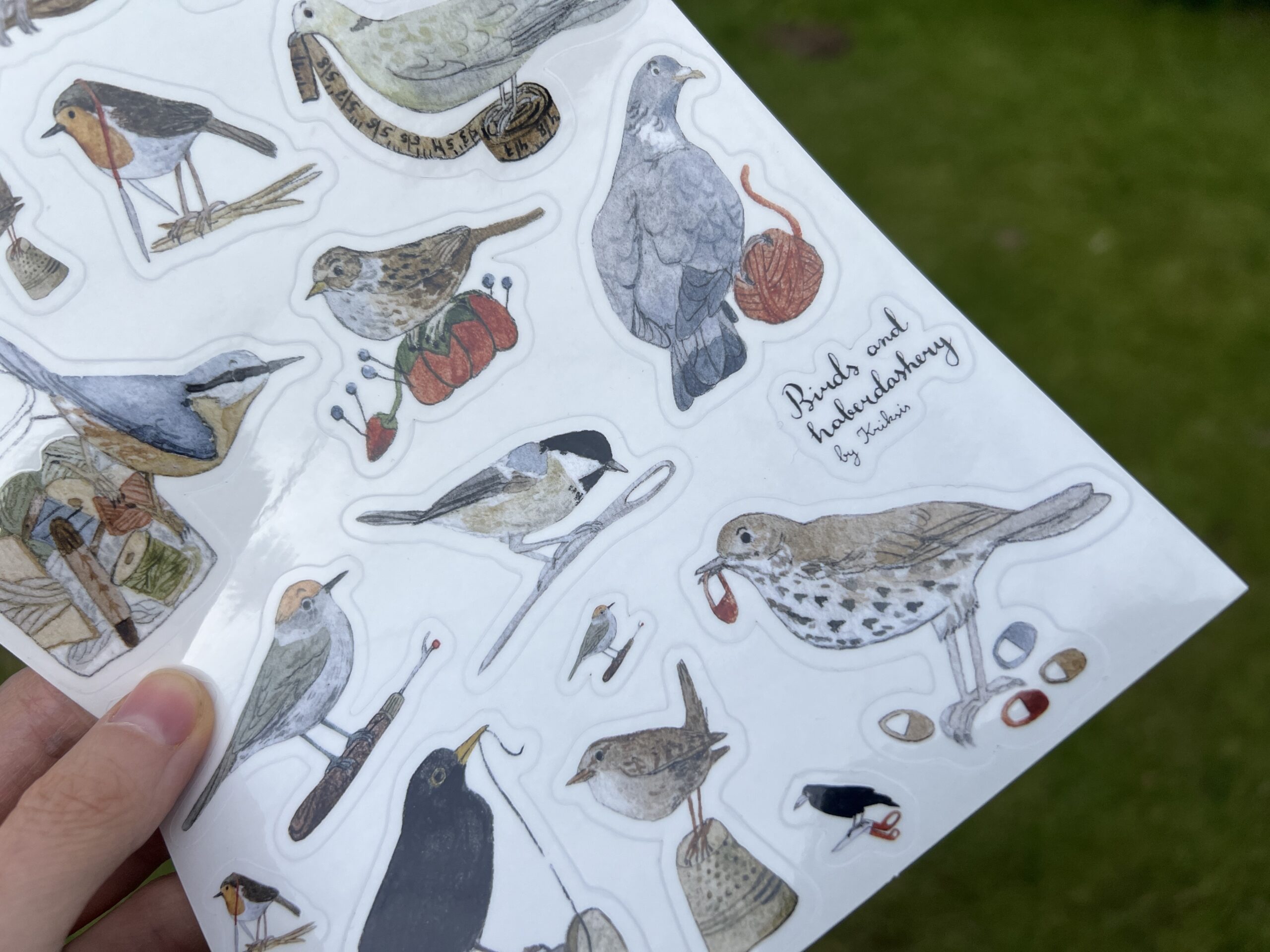 Transparent birds and haberdashery sticker sheet. LARGE SIZE